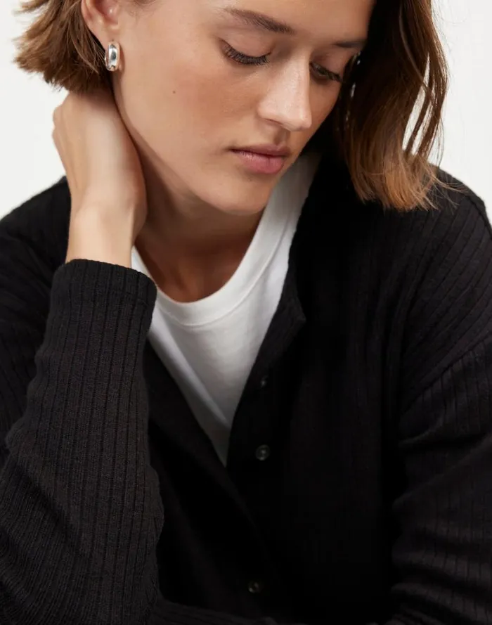 Women Relaxed ButtonFront Cardigan Jet Black Madewell Tees