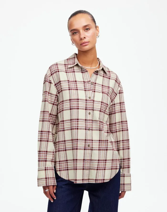 Women Relaxed StraightHem ButtonUp Shirt In Plaid Alabaster Madewell Tops and Shirts