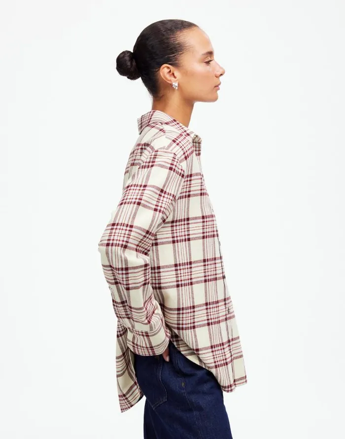 Women Relaxed StraightHem ButtonUp Shirt In Plaid Alabaster Madewell Tops and Shirts