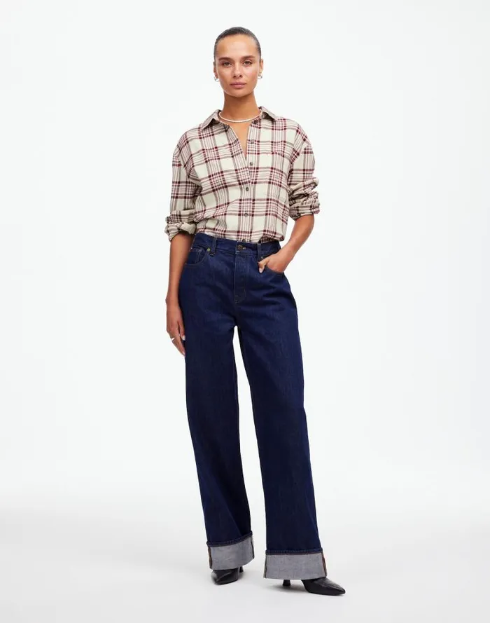 Women Relaxed StraightHem ButtonUp Shirt In Plaid Alabaster Madewell Tops and Shirts