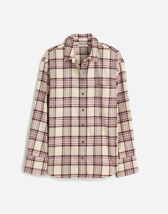 Women Relaxed StraightHem ButtonUp Shirt In Plaid Alabaster Madewell Tops and Shirts