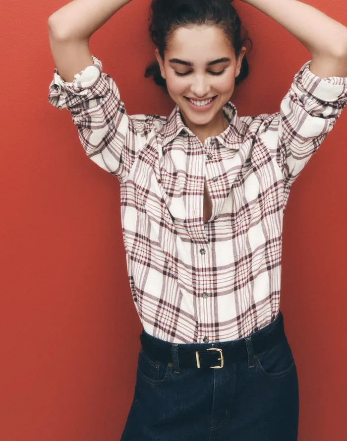 Women Relaxed StraightHem ButtonUp Shirt In Plaid Alabaster Madewell Tops and Shirts