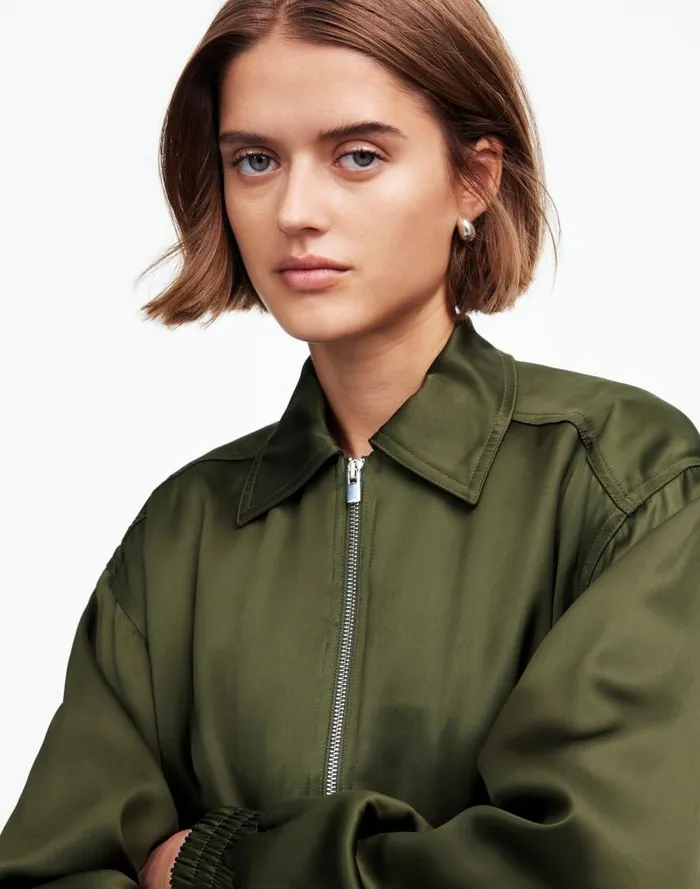 Women Relaxed ZipFront Bomber Jacket Mossy Umber Madewell Coats Jackets