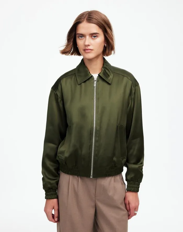 Women Relaxed ZipFront Bomber Jacket Mossy Umber Madewell Coats Jackets