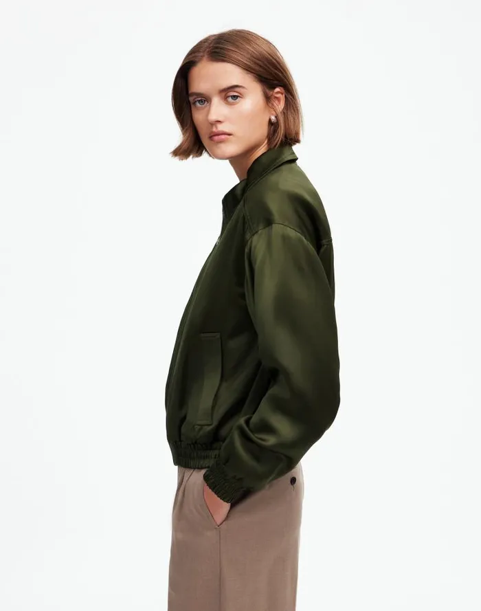 Women Relaxed ZipFront Bomber Jacket Mossy Umber Madewell Coats Jackets