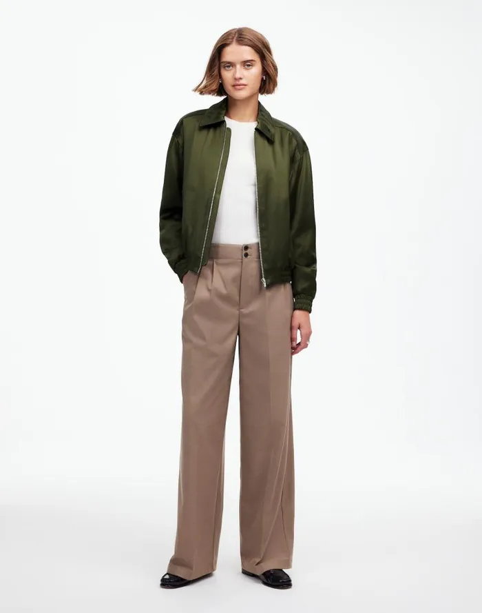 Women Relaxed ZipFront Bomber Jacket Mossy Umber Madewell Coats Jackets