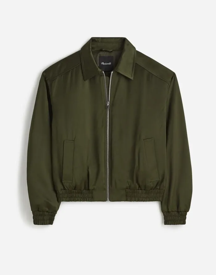 Women Relaxed ZipFront Bomber Jacket Mossy Umber Madewell Coats Jackets