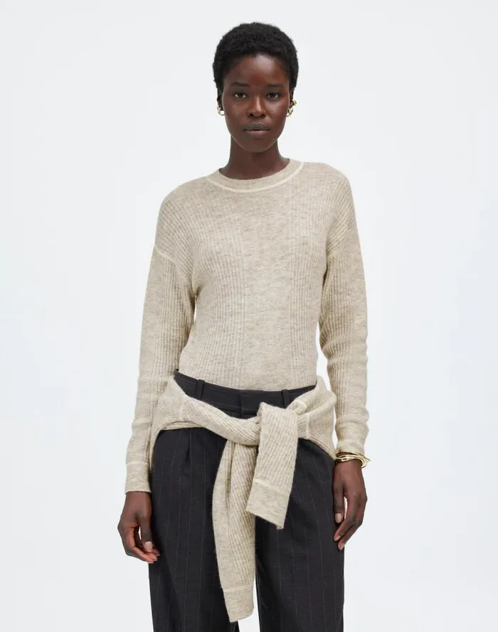 Women Ribbed AlpacaBlend Crewneck Sweater Hthr Stone Madewell Sweaters
