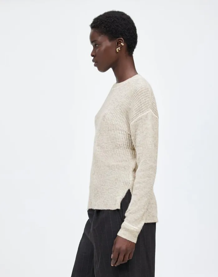 Women Ribbed AlpacaBlend Crewneck Sweater Hthr Stone Madewell Sweaters