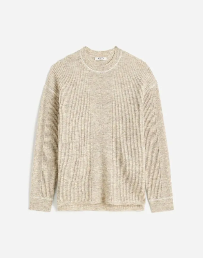 Women Ribbed AlpacaBlend Crewneck Sweater Hthr Stone Madewell Sweaters