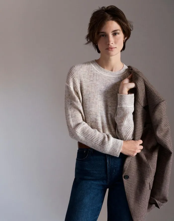 Women Ribbed AlpacaBlend Crewneck Sweater Hthr Stone Madewell Sweaters