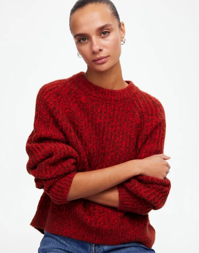 Women Ribbed CottonBlend Sweater Bright Cherry Marl Madewell Sweaters