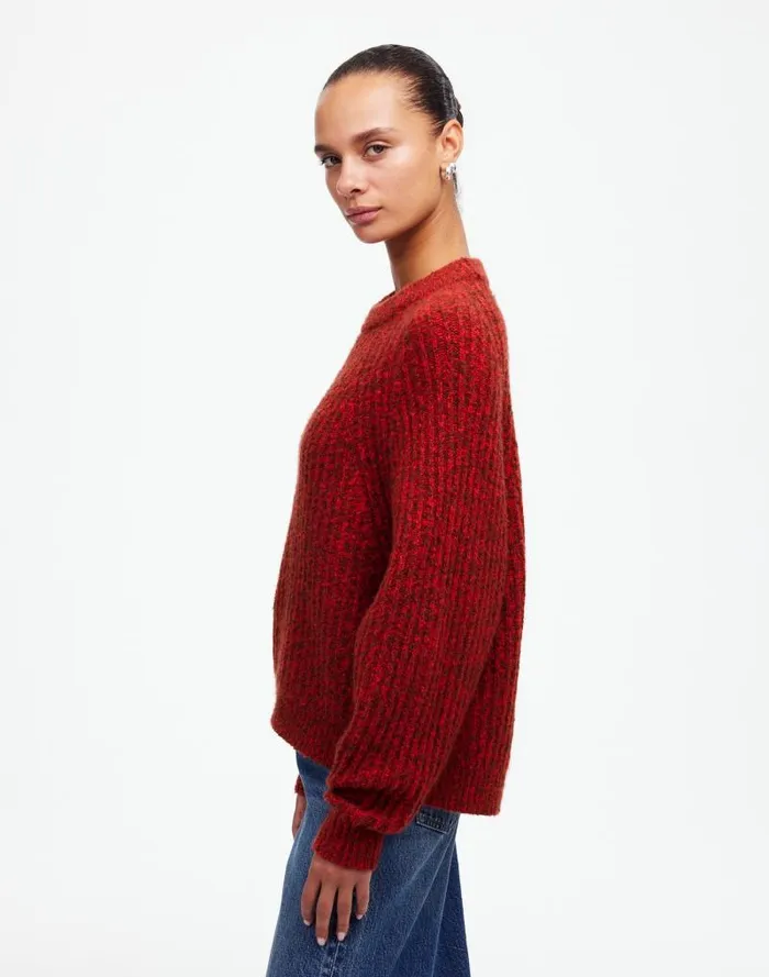 Women Ribbed CottonBlend Sweater Bright Cherry Marl Madewell Sweaters