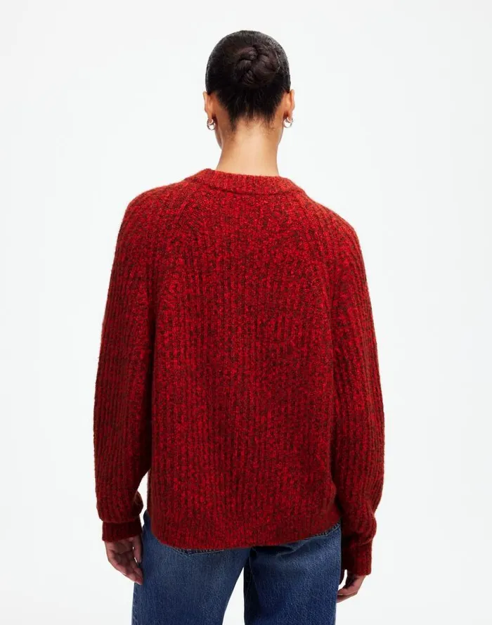 Women Ribbed CottonBlend Sweater Bright Cherry Marl Madewell Sweaters