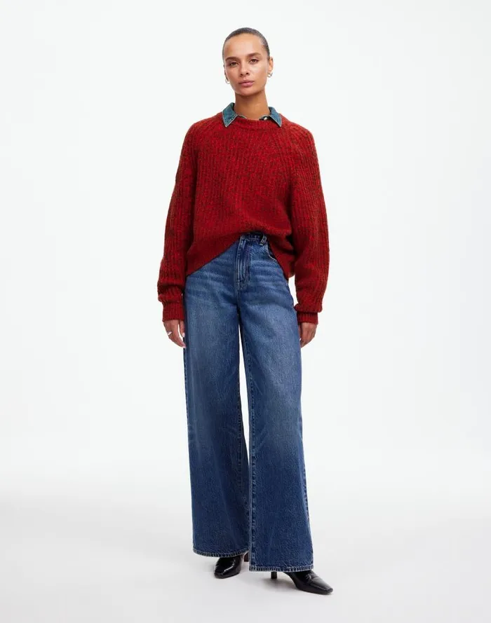 Women Ribbed CottonBlend Sweater Bright Cherry Marl Madewell Sweaters