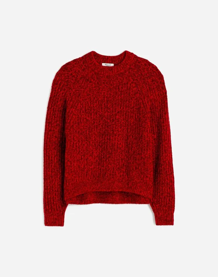 Women Ribbed CottonBlend Sweater Bright Cherry Marl Madewell Sweaters