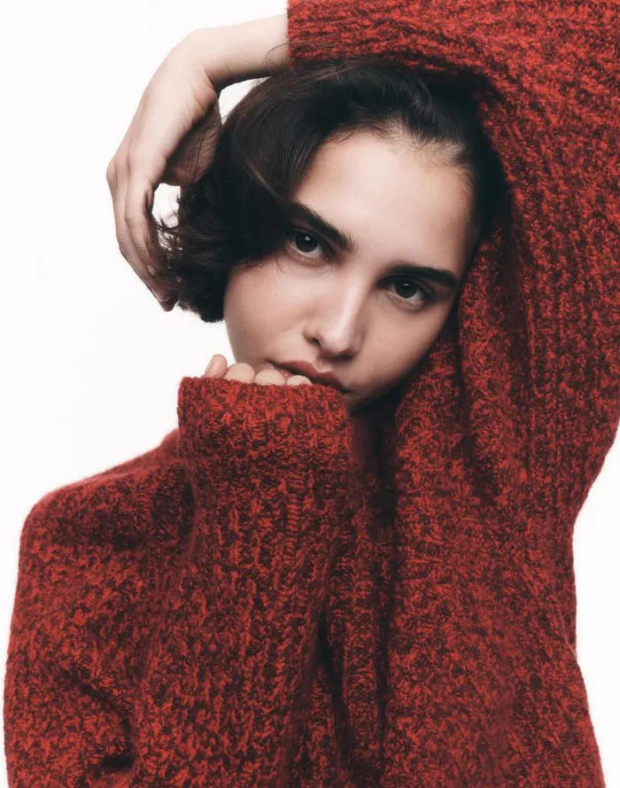 Women Ribbed CottonBlend Sweater Bright Cherry Marl Madewell Sweaters