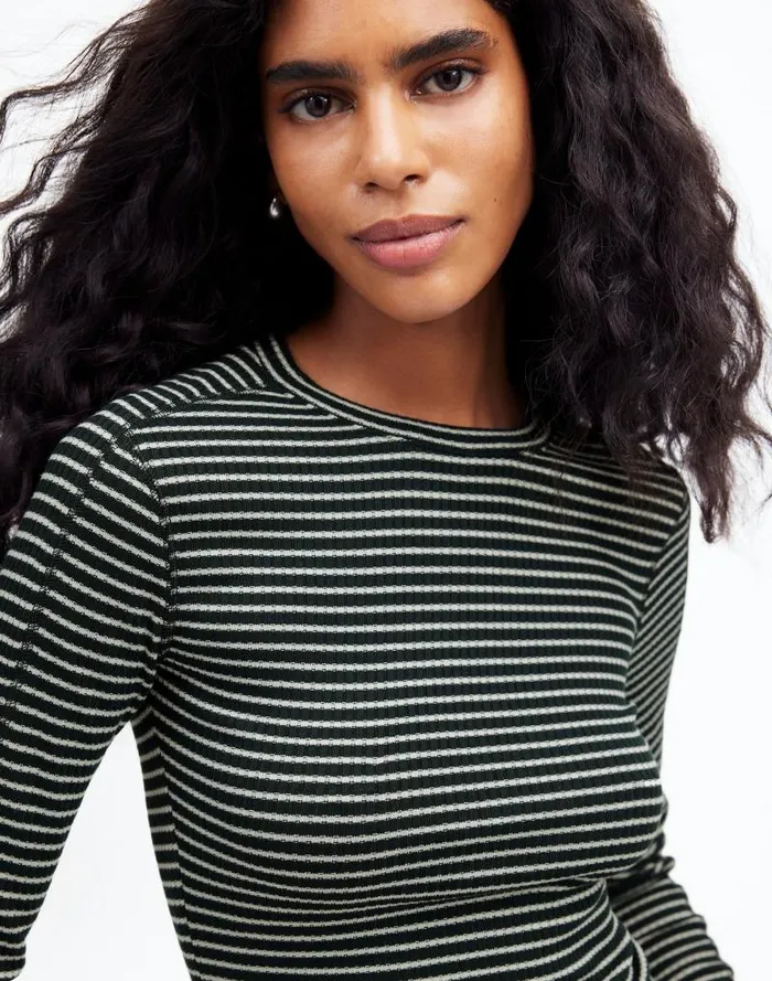Women Ribbed Crewneck LongSleeve Tee Luxury Forest Madewell Tees