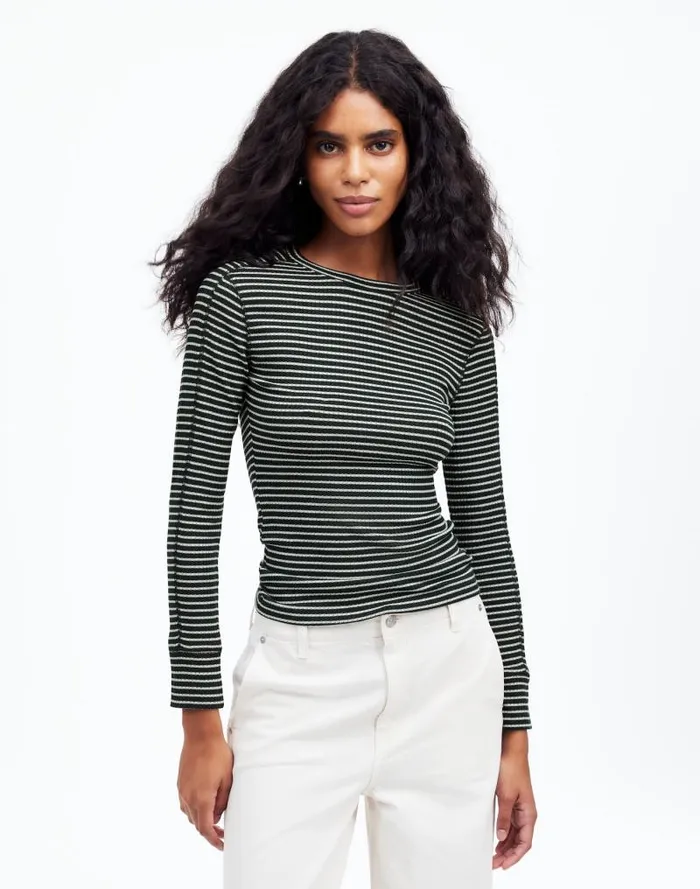 Women Ribbed Crewneck LongSleeve Tee Luxury Forest Madewell Tees