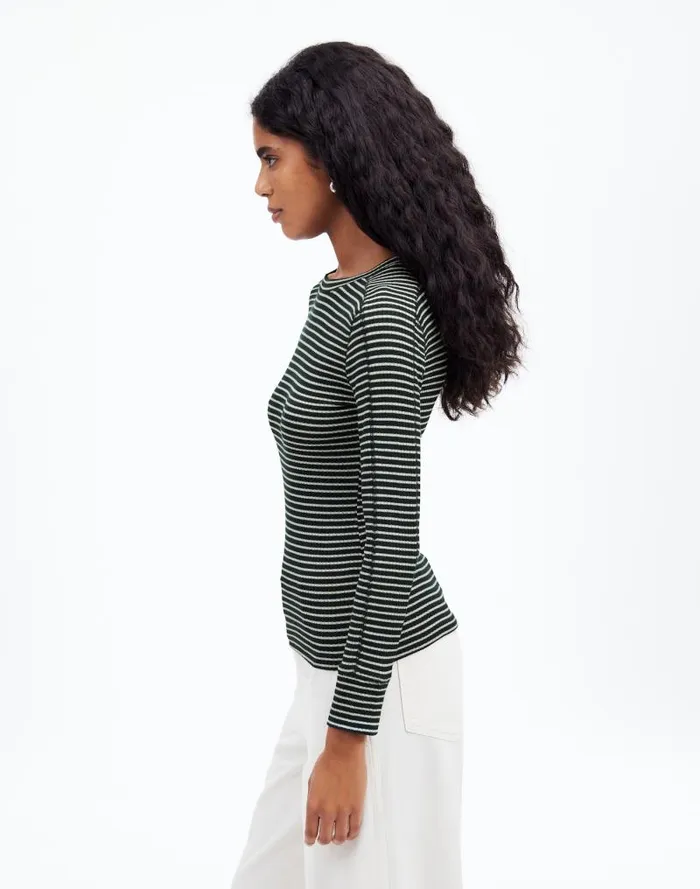 Women Ribbed Crewneck LongSleeve Tee Luxury Forest Madewell Tees