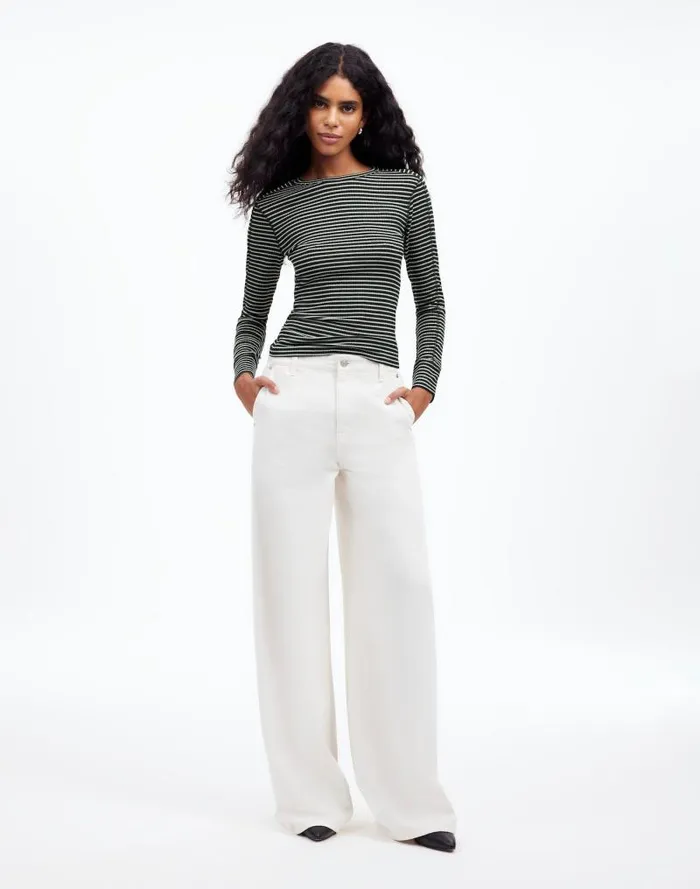 Women Ribbed Crewneck LongSleeve Tee Luxury Forest Madewell Tees