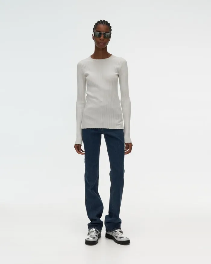 Women Ribbed Crewneck Sweater White Helmut Lang Sweaters