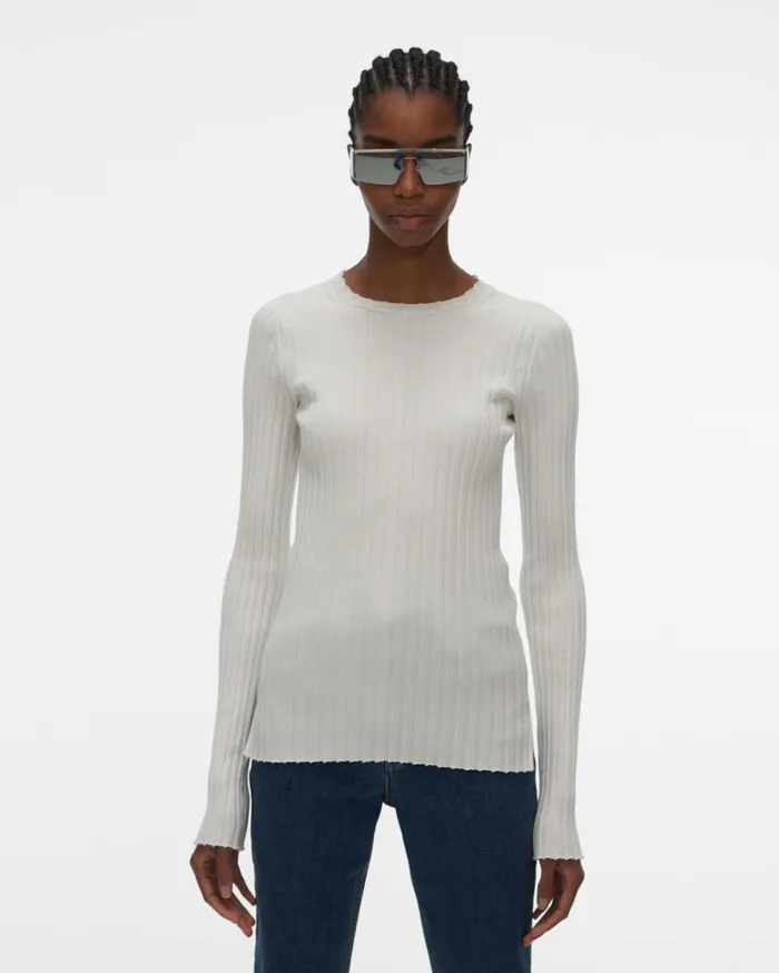 Women Ribbed Crewneck Sweater White Helmut Lang Sweaters