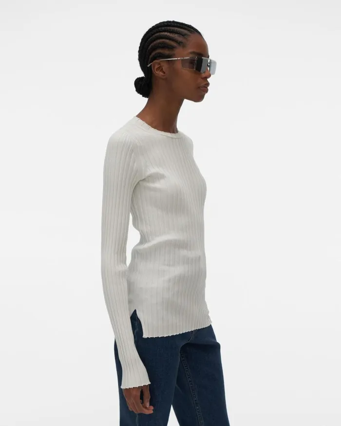 Women Ribbed Crewneck Sweater White Helmut Lang Sweaters