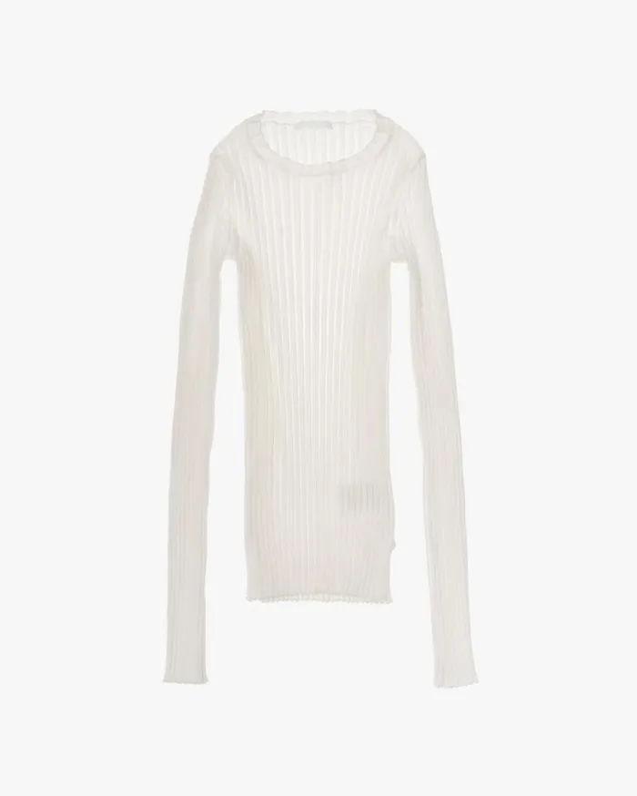 Women Ribbed Crewneck Sweater White Helmut Lang Sweaters