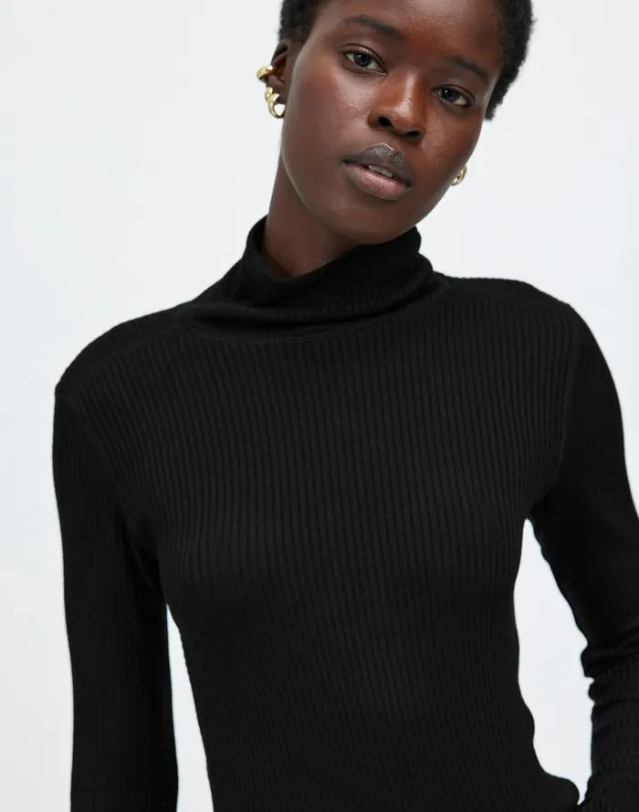 Women Ribbed Turtleneck LongSleeve Tee Jet Black Madewell Tees