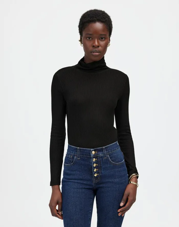 Women Ribbed Turtleneck LongSleeve Tee Jet Black Madewell Tees