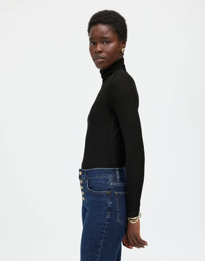 Women Ribbed Turtleneck LongSleeve Tee Jet Black Madewell Tees