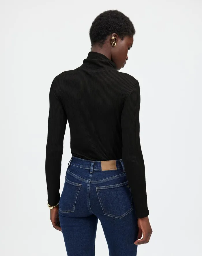 Women Ribbed Turtleneck LongSleeve Tee Jet Black Madewell Tees