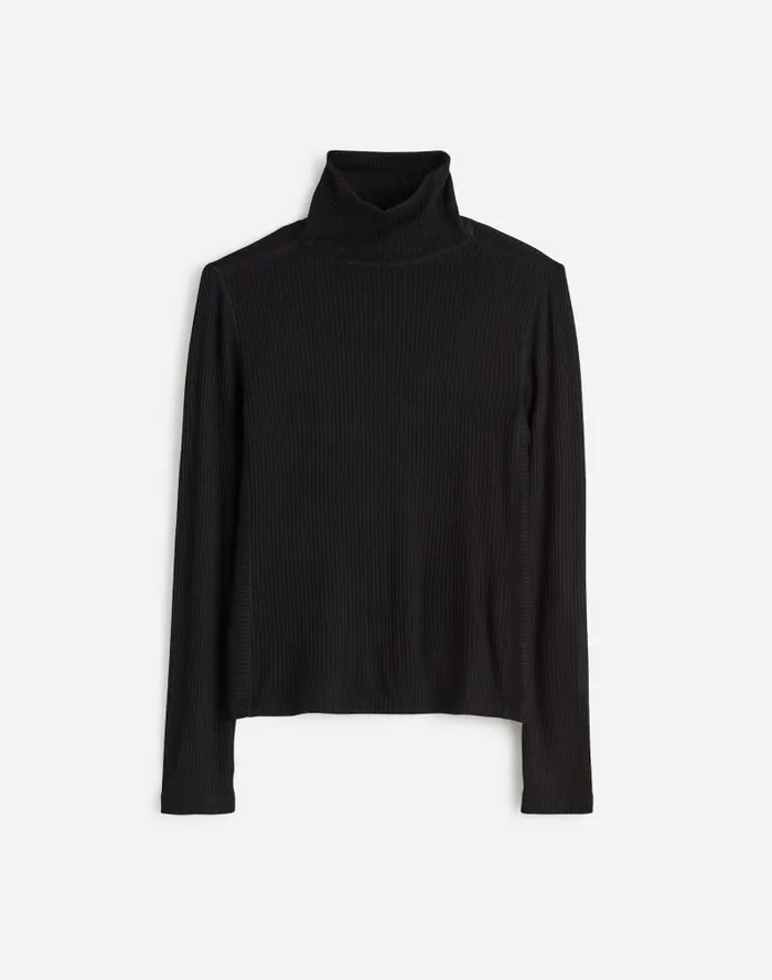 Women Ribbed Turtleneck LongSleeve Tee Jet Black Madewell Tees