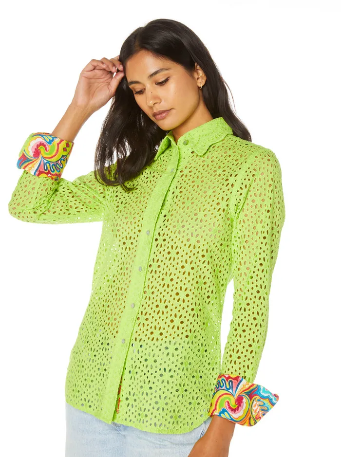 Women Robert Graham Tops PRISCILLA SHIRT GREEN