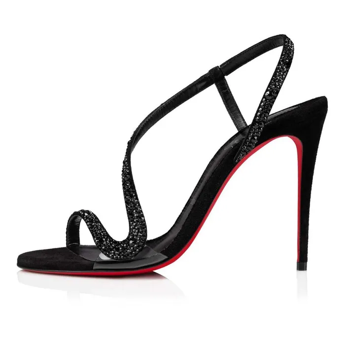 Women Rosalie Strass 100 Mm Sandals 8211 Suede And Strass 8211 Black Black Christian Louboutin Sandals and Slides