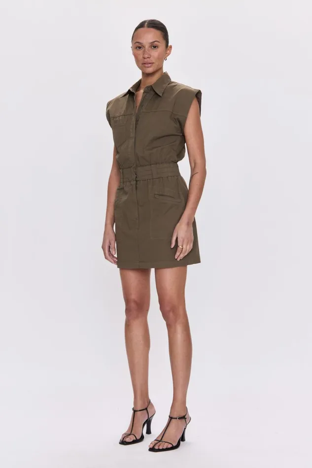 Women Rosie Mini Dress Smocked Waist Dress 8211 Dark Olive Pistola Denim Dresses