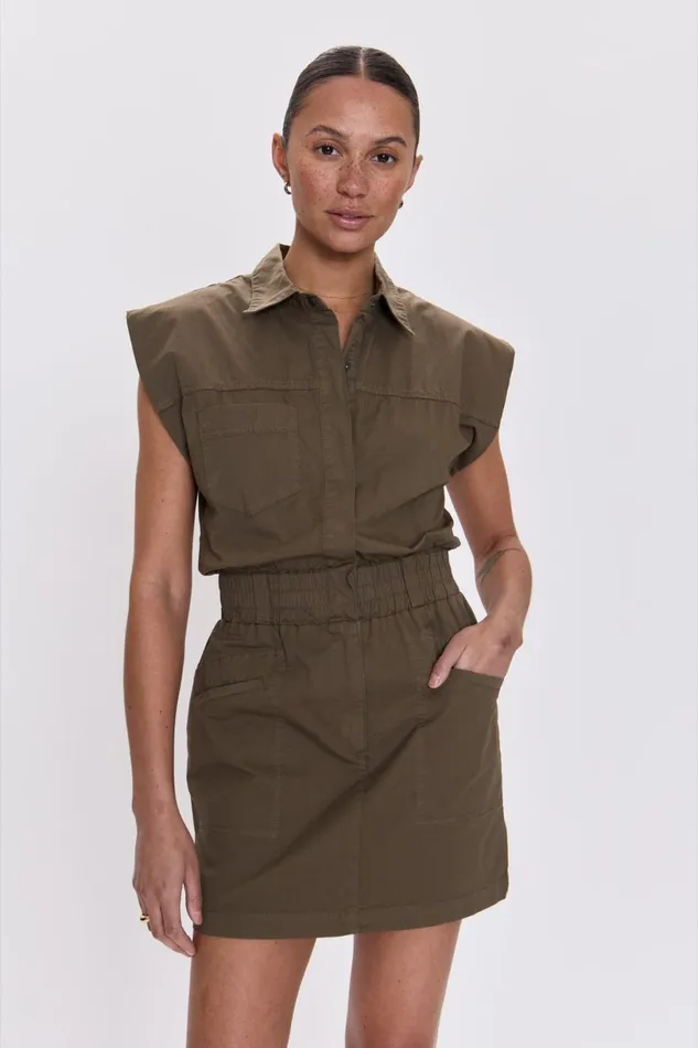 Women Rosie Mini Dress Smocked Waist Dress 8211 Dark Olive Pistola Denim Dresses