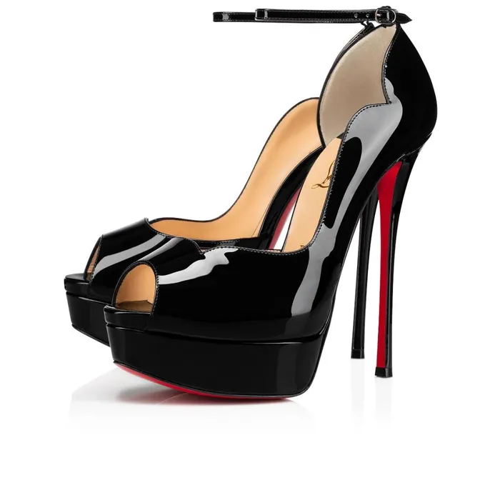 Women Round Chick Alta 150 Mm Open Toe Pumps 8211 Patent Calf 8211 Black Black Christian Louboutin Pumps Women Round Chick Alta 150 Mm Open Toe Pumps 8211 Patent Calf 8211 Black Black Christian Louboutin Pumps