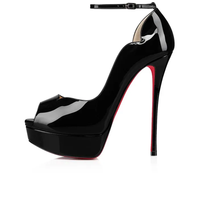 Women Round Chick Alta 150 Mm Open Toe Pumps 8211 Patent Calf 8211 Black Black Christian Louboutin Pumps