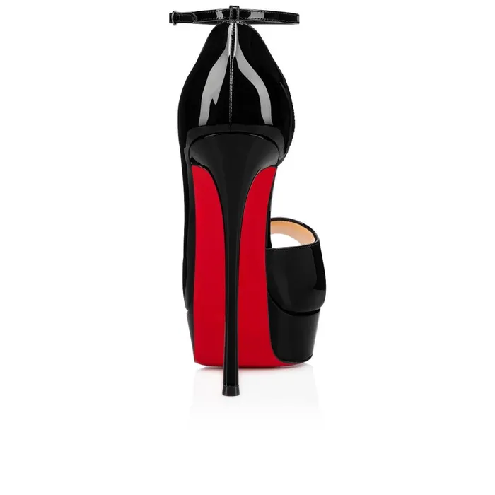 Women Round Chick Alta 150 Mm Open Toe Pumps 8211 Patent Calf 8211 Black Black Christian Louboutin Pumps