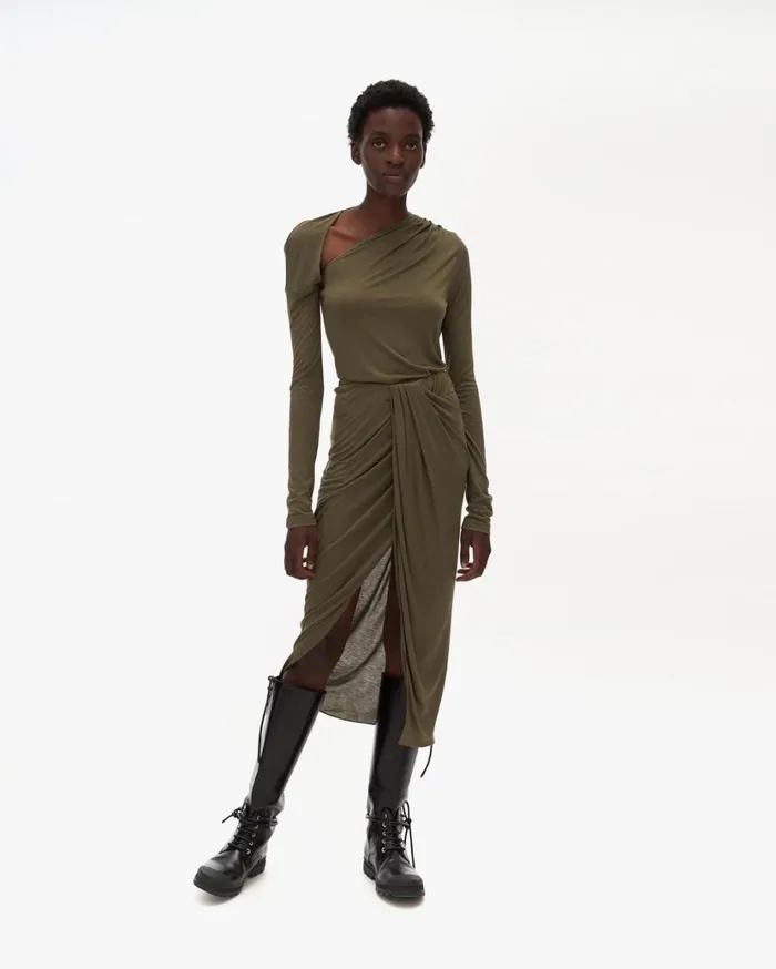 Women Ruched Jersey Skirt Naval Green Helmut Lang Skirts