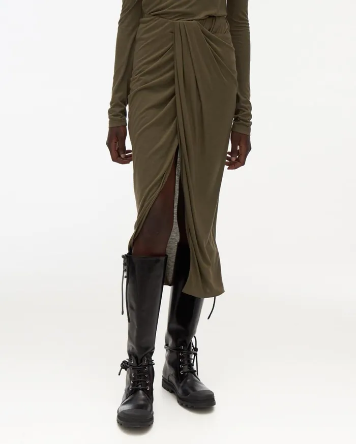 Women Ruched Jersey Skirt Naval Green Helmut Lang Skirts