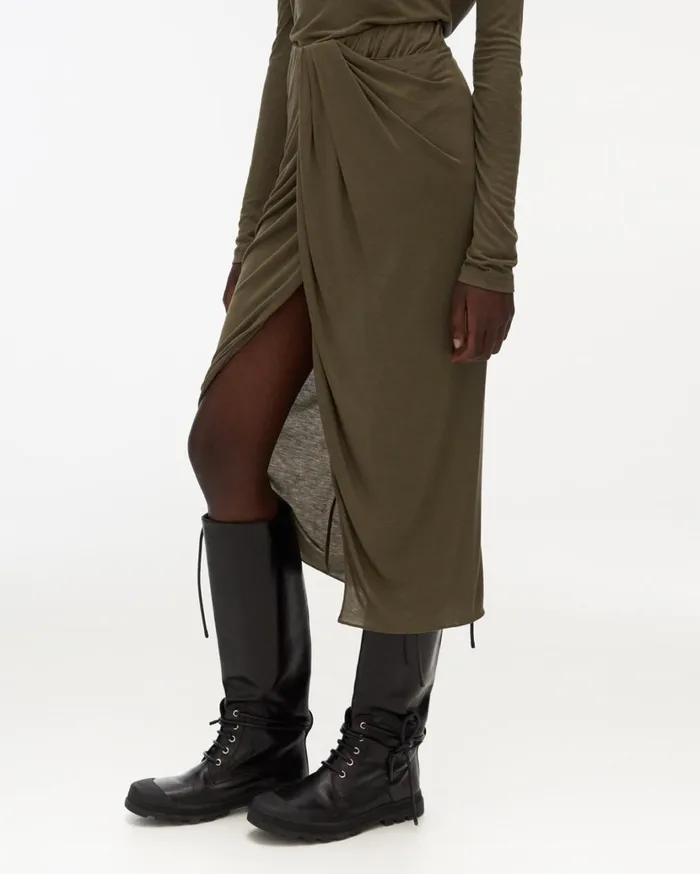 Women Ruched Jersey Skirt Naval Green Helmut Lang Skirts