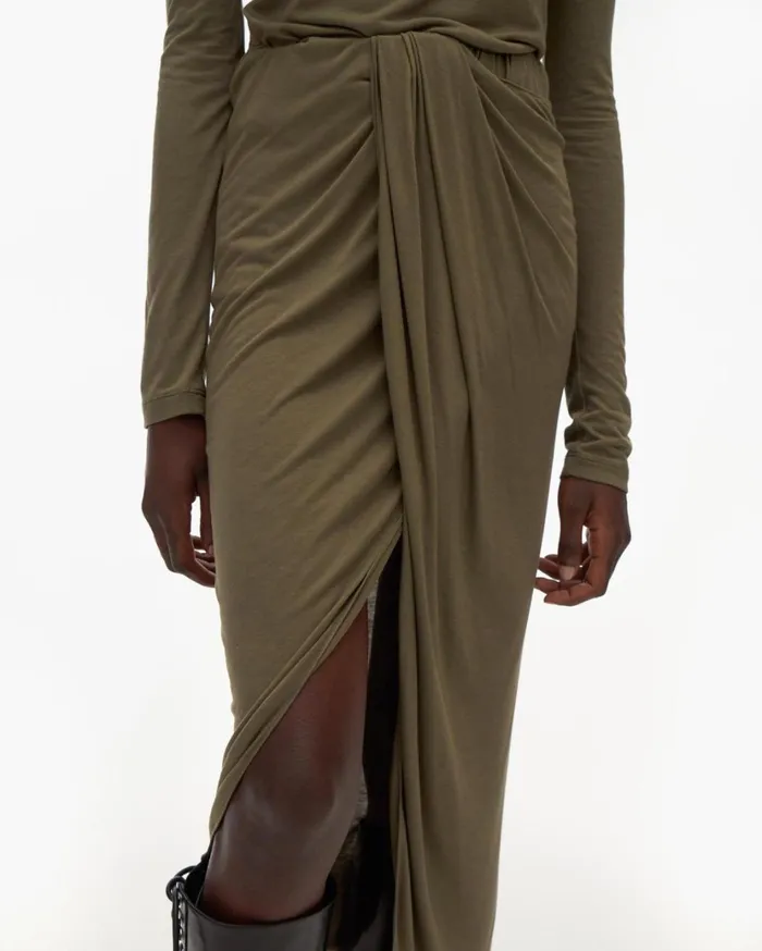 Women Ruched Jersey Skirt Naval Green Helmut Lang Skirts