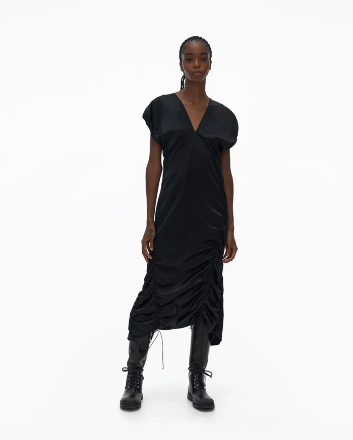 Women Ruched Satin Dress Black Helmut Lang Dresses