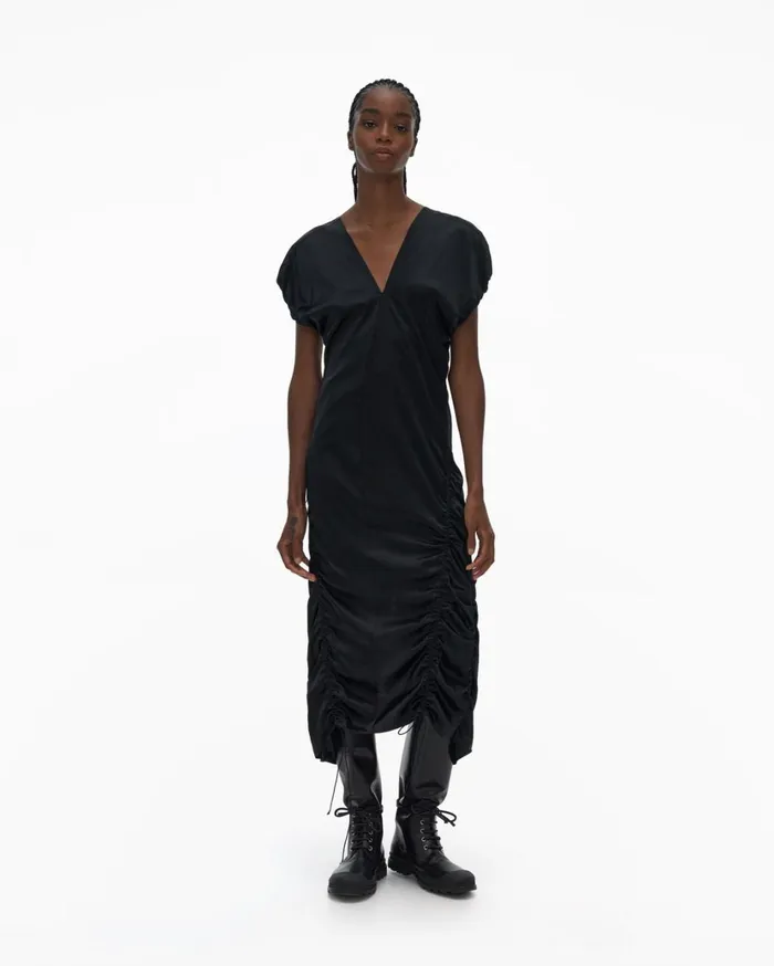 Women Ruched Satin Dress Black Helmut Lang Dresses