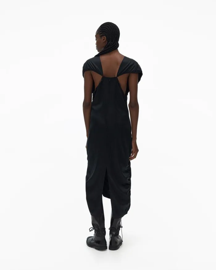 Women Ruched Satin Dress Black Helmut Lang Dresses