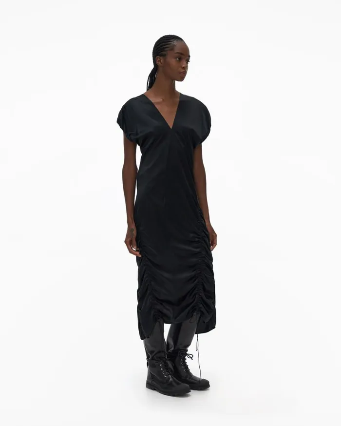 Women Ruched Satin Dress Black Helmut Lang Dresses