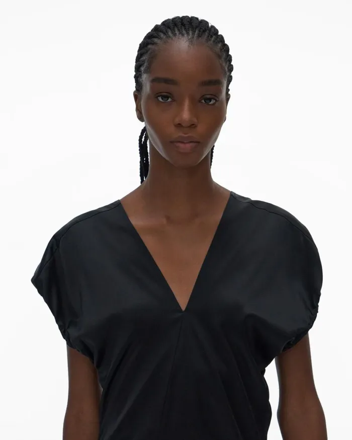 Women Ruched Satin Dress Black Helmut Lang Dresses